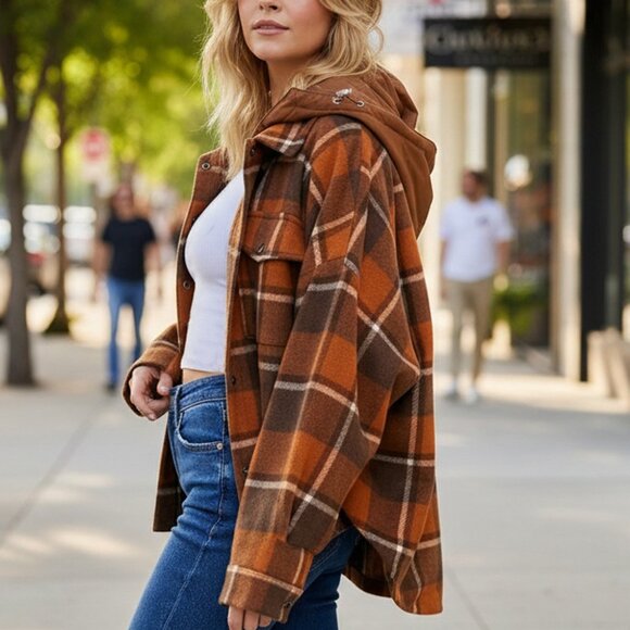 Detachable hood plaid jacket - Picture 4 of 6